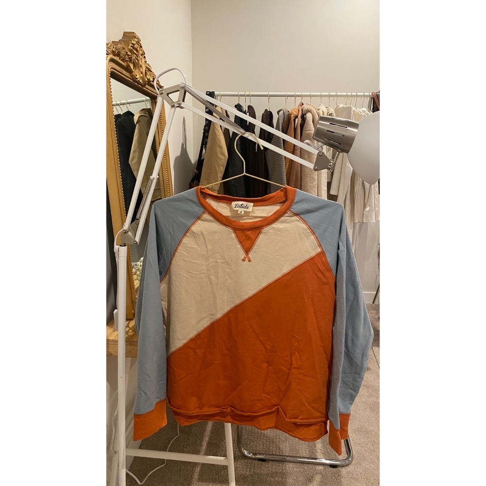 Sunkissed Coconut Listicle Color-block Retro Long Sleeve in Orange + Blue